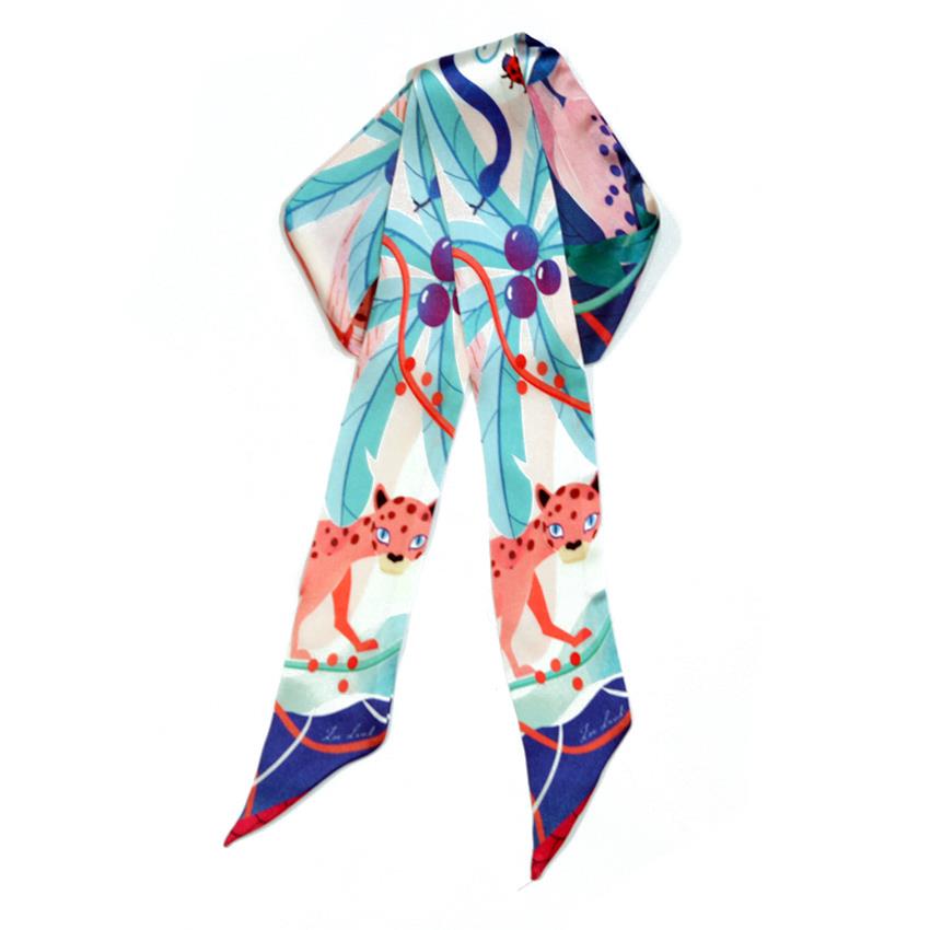Узкий шелковый шарф с принтом животных Animal Printed Skinny Silk Scarf